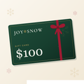 Joy Snow gift card, $100 — green card with gold snowflake and red ribbon